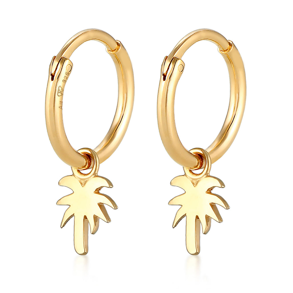 Gold Perhiasan Wanita Perak Asli - Silver Anting Creoles Palm Pendant Trend Filigree Lapis Emas