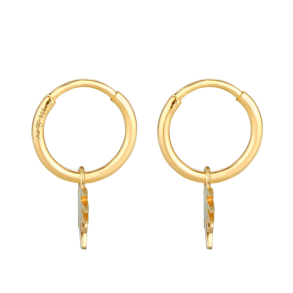 Gold Perhiasan Wanita Perak Asli - Silver Anting Creoles Palm Pendant Trend Filigree Lapis Emas