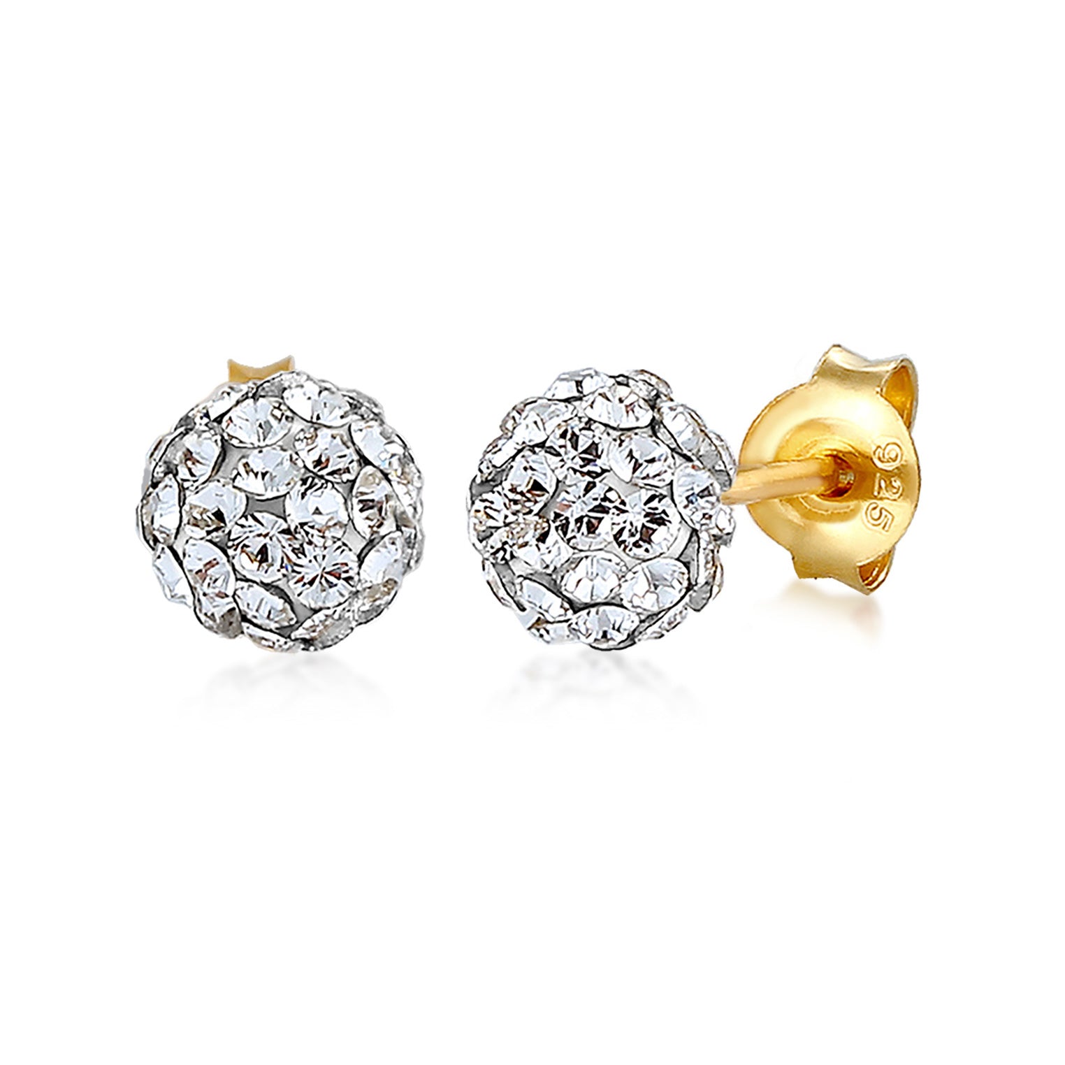 Gold Perhiasan Wanita Perak Asli - Silver Anting Stud Ball Elegant Crystals Lapis Emas