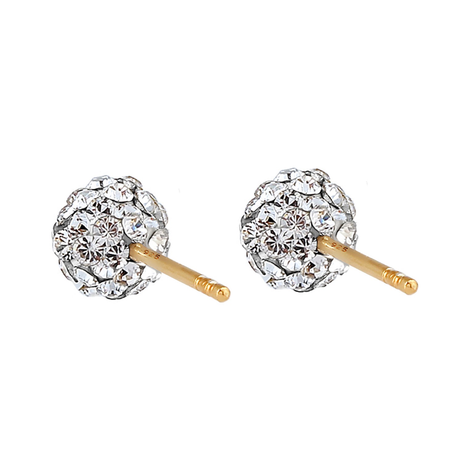 Gold Perhiasan Wanita Perak Asli - Silver Anting Stud Ball Elegant Crystals Lapis Emas