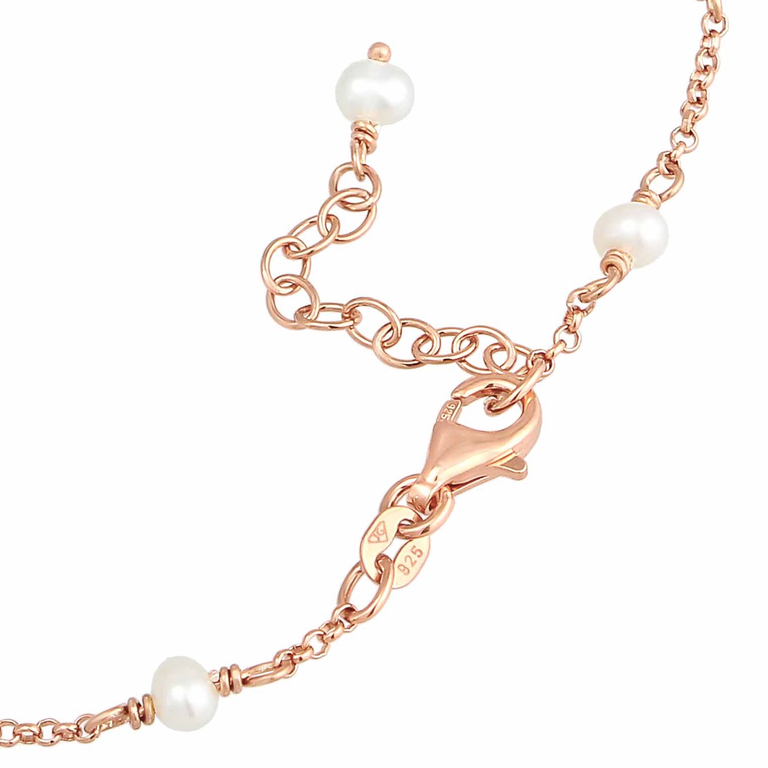 Rosegold Gelang Kaki Perhiasan Perak 925 Wanita Beach Filigree Freshwater Cultured Pearls Rosegold Plated