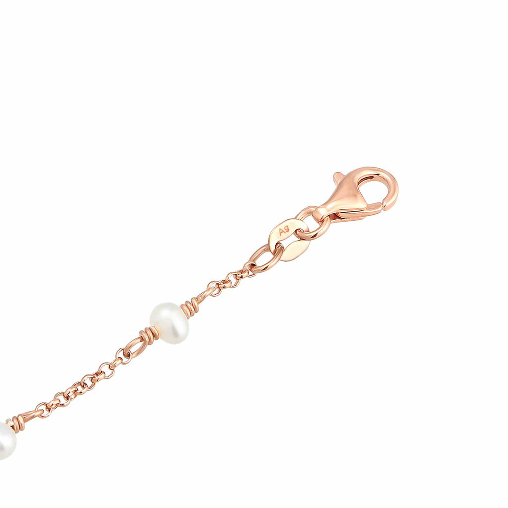Rosegold Gelang Kaki Perhiasan Perak 925 Wanita Beach Filigree Freshwater Cultured Pearls Rosegold Plated