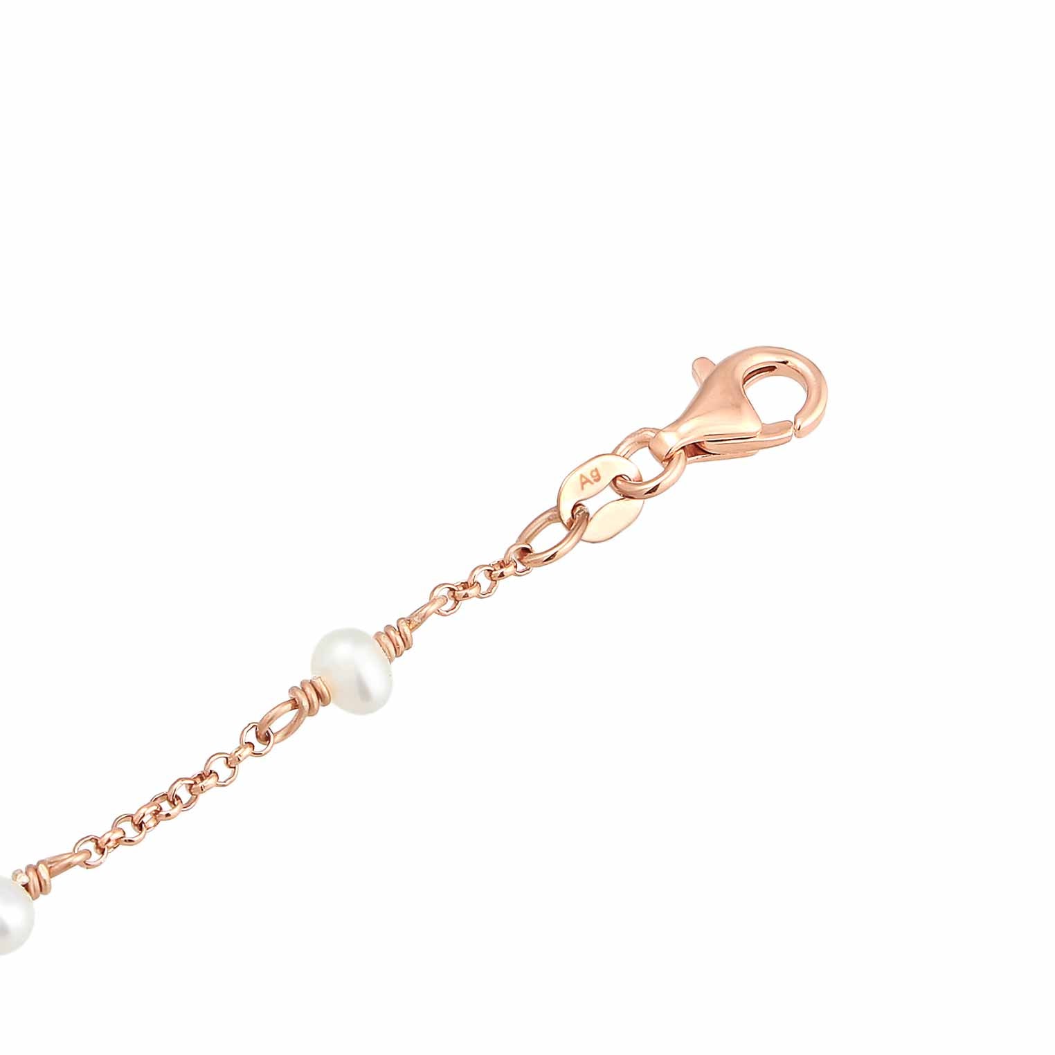 Rosegold Gelang Kaki Perhiasan Perak 925 Wanita Beach Filigree Freshwater Cultured Pearls Rosegold Plated