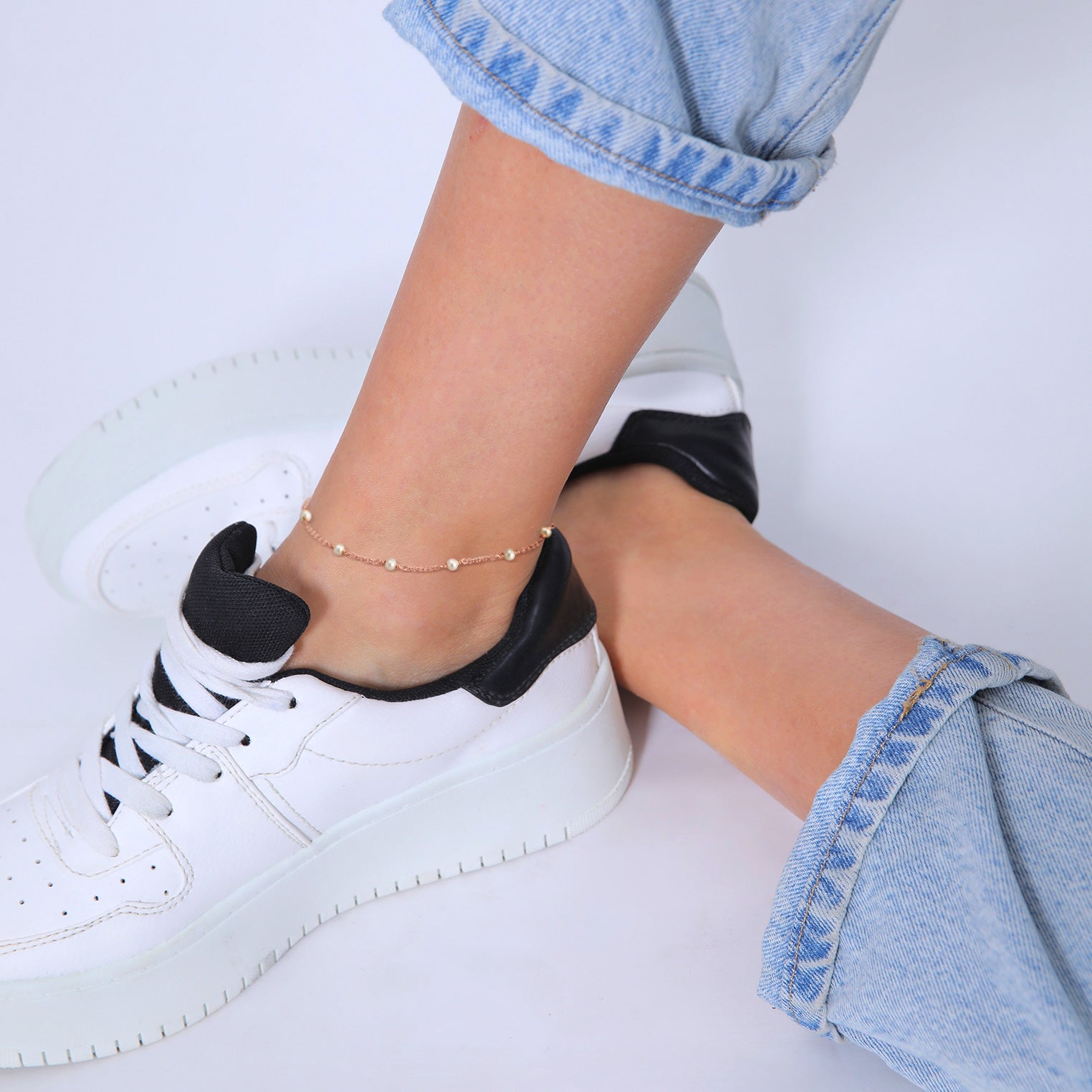 Rosegold Gelang Kaki Perhiasan Perak 925 Wanita Beach Filigree Freshwater Cultured Pearls Rosegold Plated