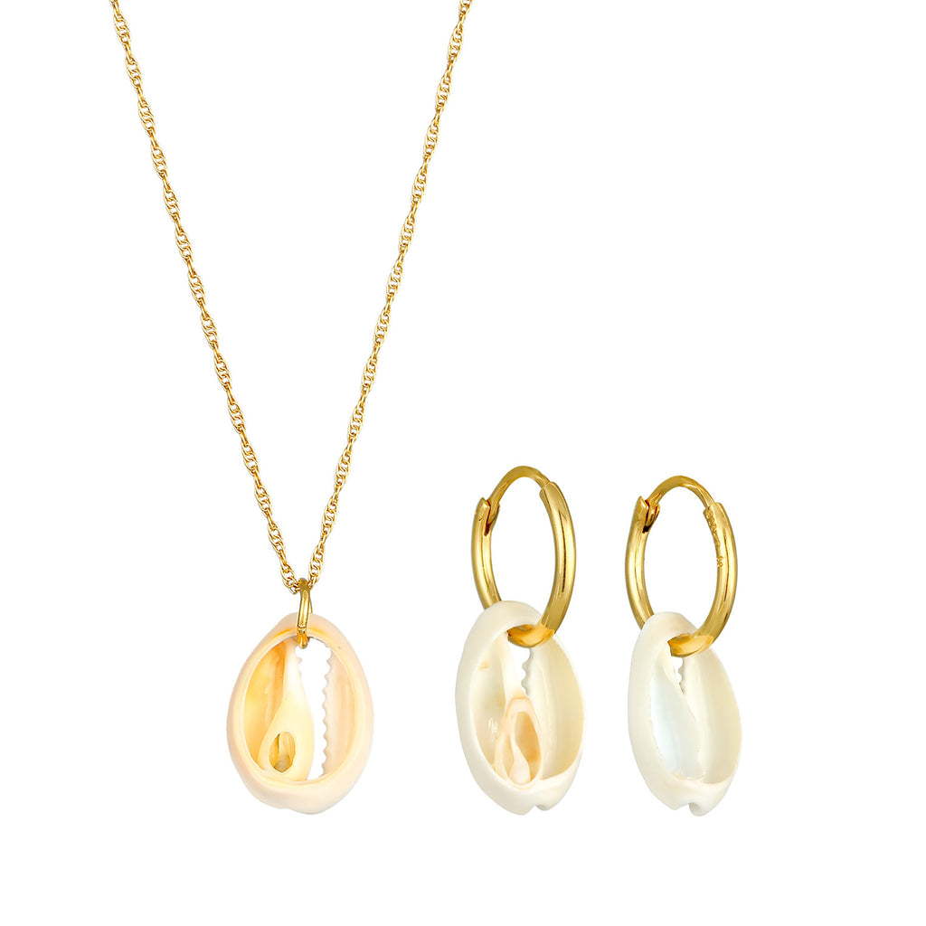 Gold Set Perhiasan Perak 925 Wanita Cowrie Shell Gold Plated