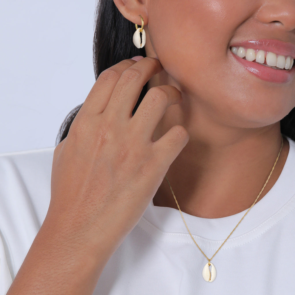 Gold Set Perhiasan Perak 925 Wanita Cowrie Shell Gold Plated