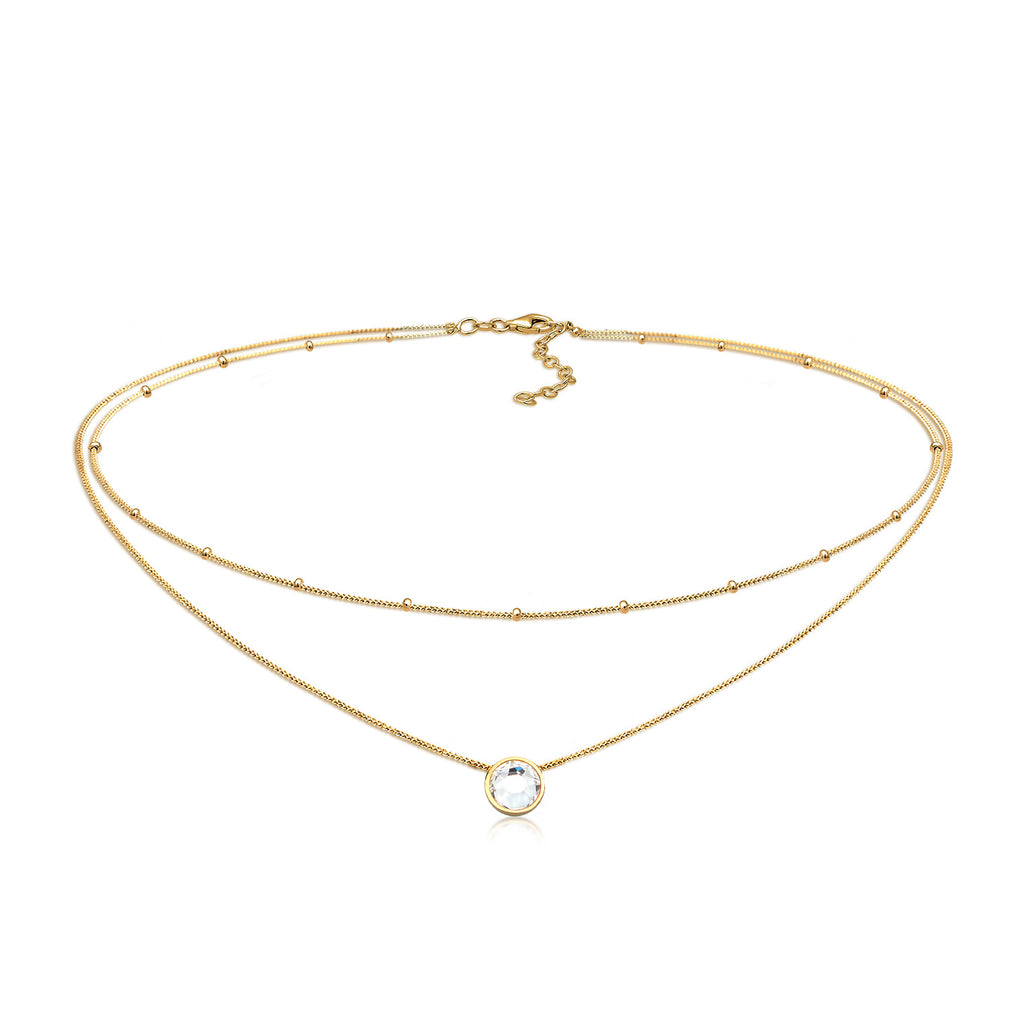 Gold Kalung Perhiasan Perak 925 Wanita Choker Layer Balls Crystal Gold Plated