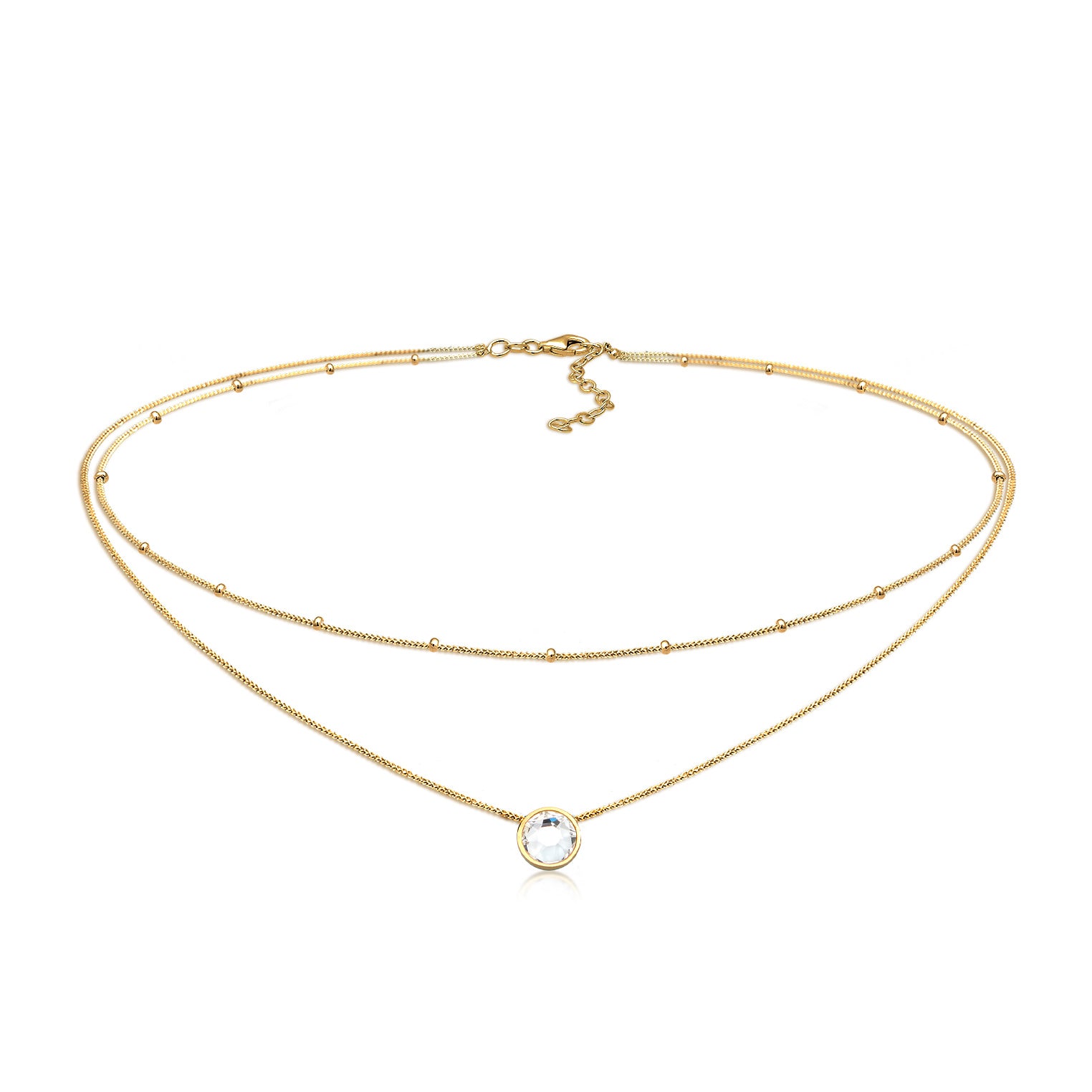 Gold Kalung Perhiasan Perak 925 Wanita Choker Layer Balls Crystal Gold Plated