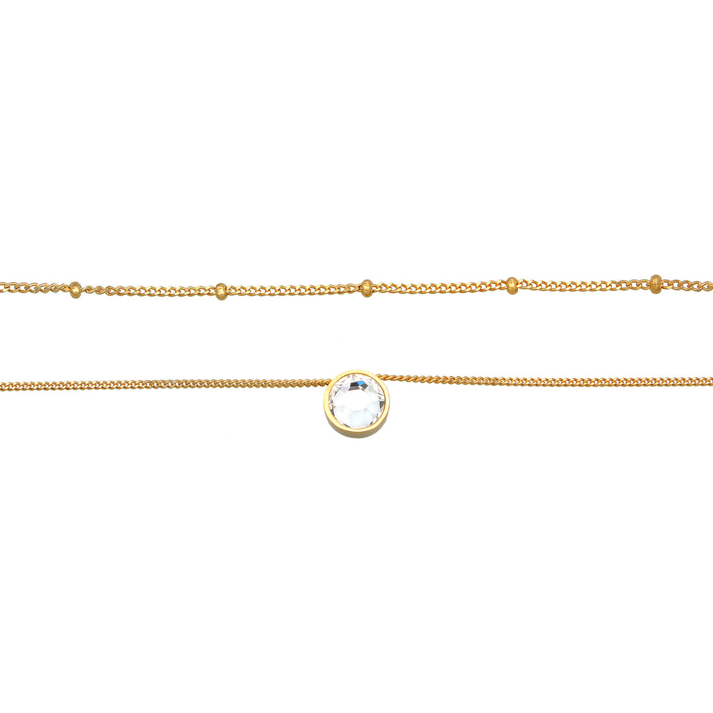 Gold Kalung Perhiasan Perak 925 Wanita Choker Layer Balls Crystal Gold Plated