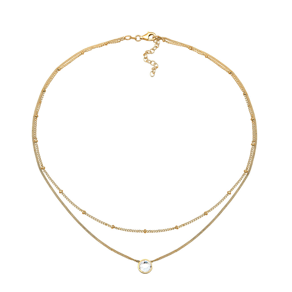 Gold Kalung Perhiasan Perak 925 Wanita Choker Layer Balls Crystal Gold Plated