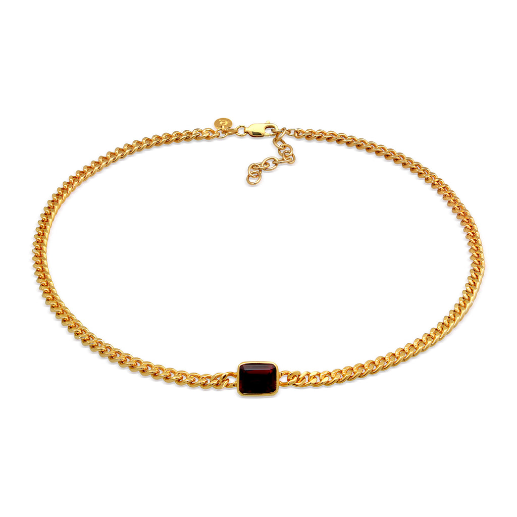 Gold Perhiasan Wanita Perak Asli - Silver Kalung Choker Classic Elegant Garnet Gemstones Gold Plated
