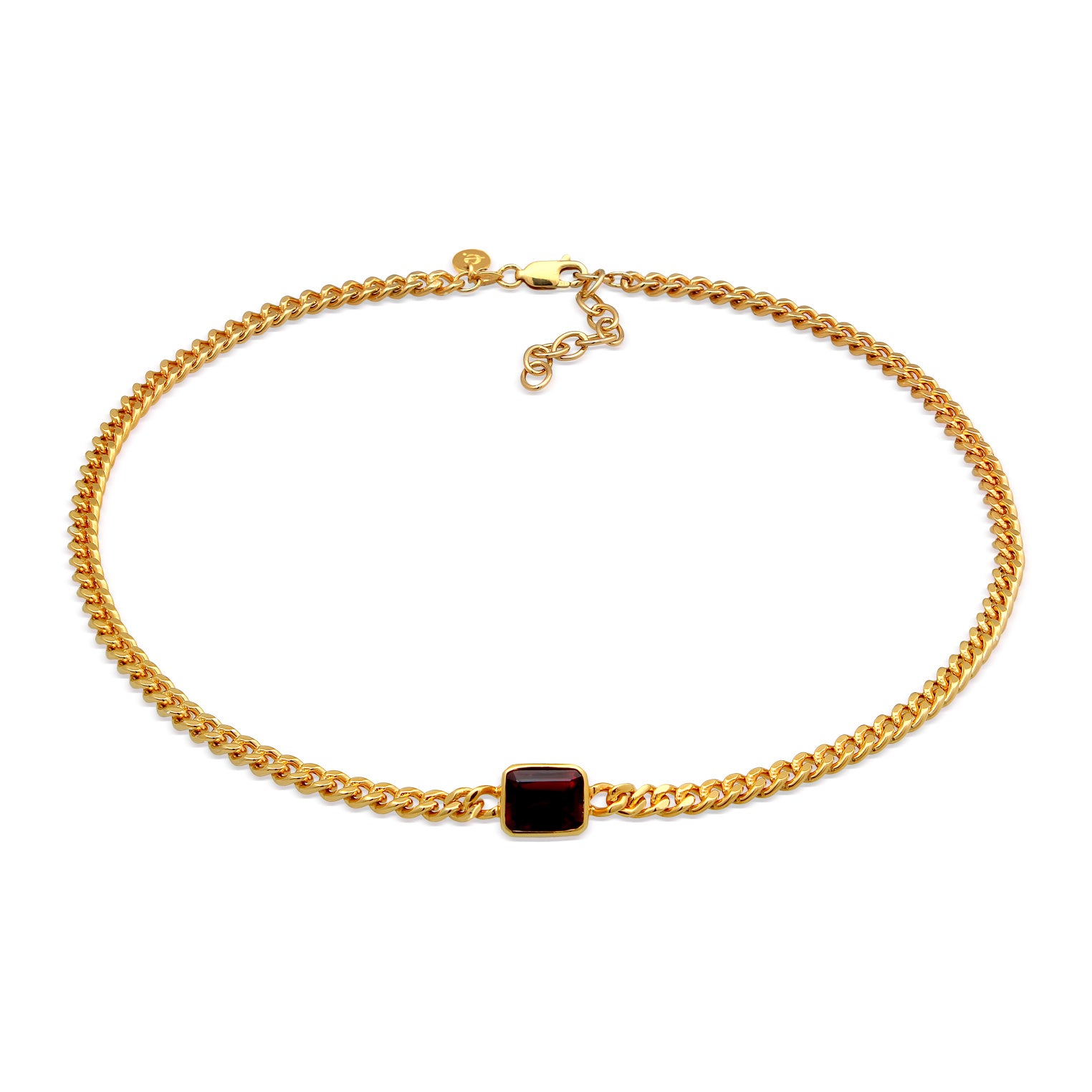 Gold Perhiasan Wanita Perak Asli - Silver Kalung Choker Classic Elegant Garnet Gemstones Gold Plated