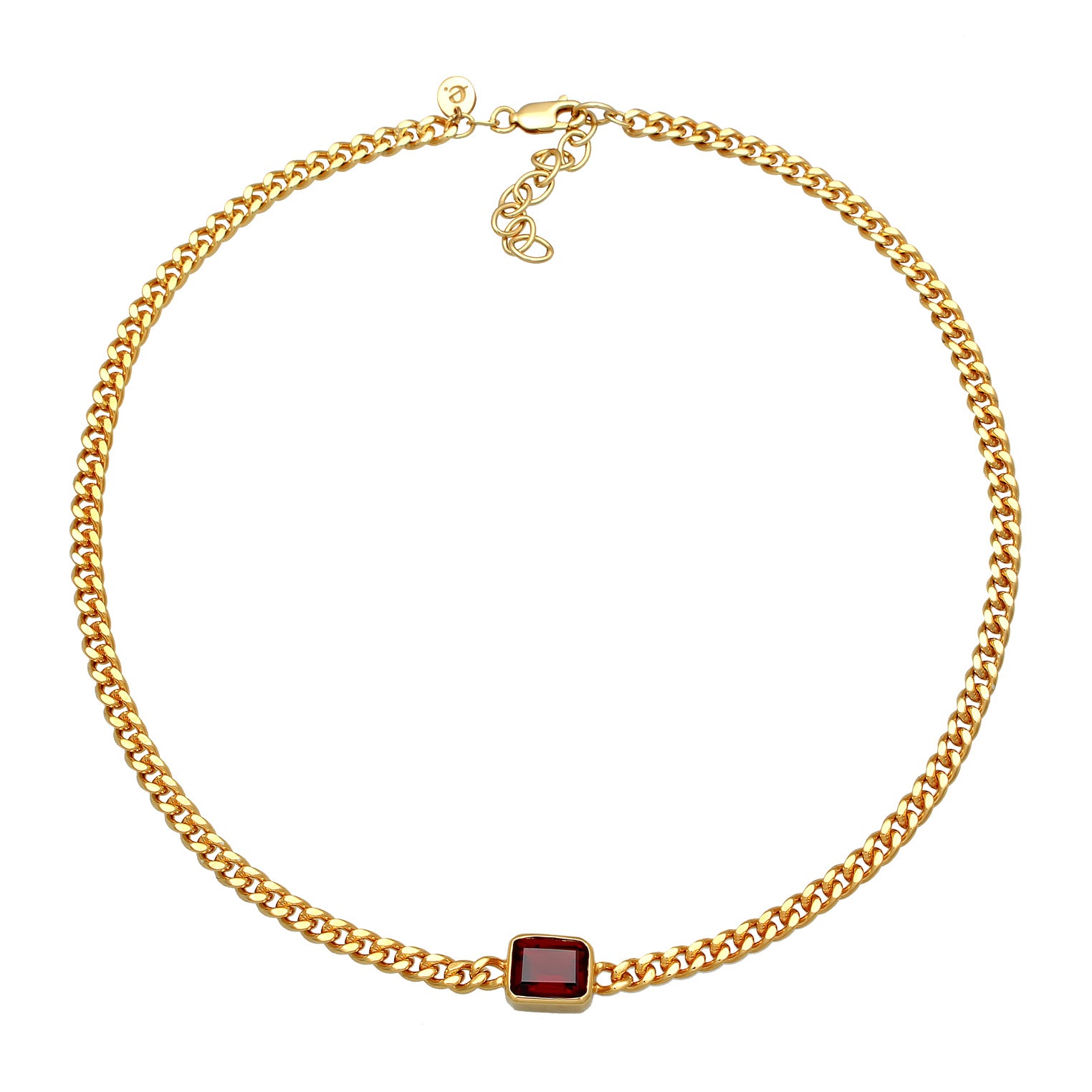 Gold Perhiasan Wanita Perak Asli - Silver Kalung Choker Classic Elegant Garnet Gemstones Gold Plated