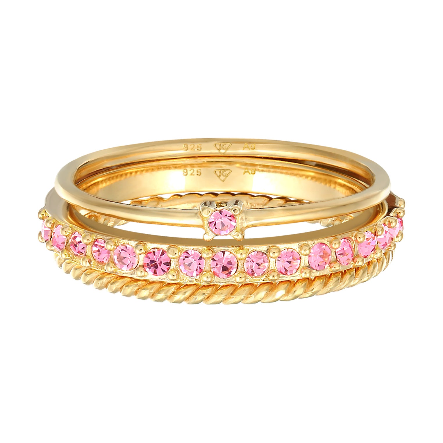 Rose Perhiasan Wanita Perak Asli - Silver Cincin Set Multi-Colour Sparkling Crystals Pink Lapis Emas