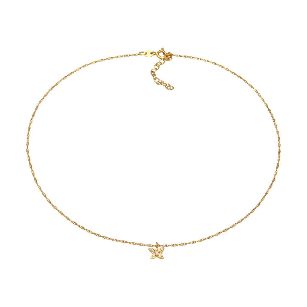 Gold Kalung Perhiasan Perak 925 Wanita Choker Butterfly Zirconia Gold Plated