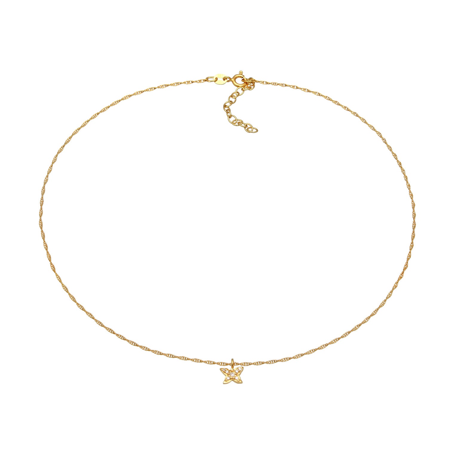 Gold Kalung Perhiasan Perak 925 Wanita Choker Butterfly Zirconia Gold Plated
