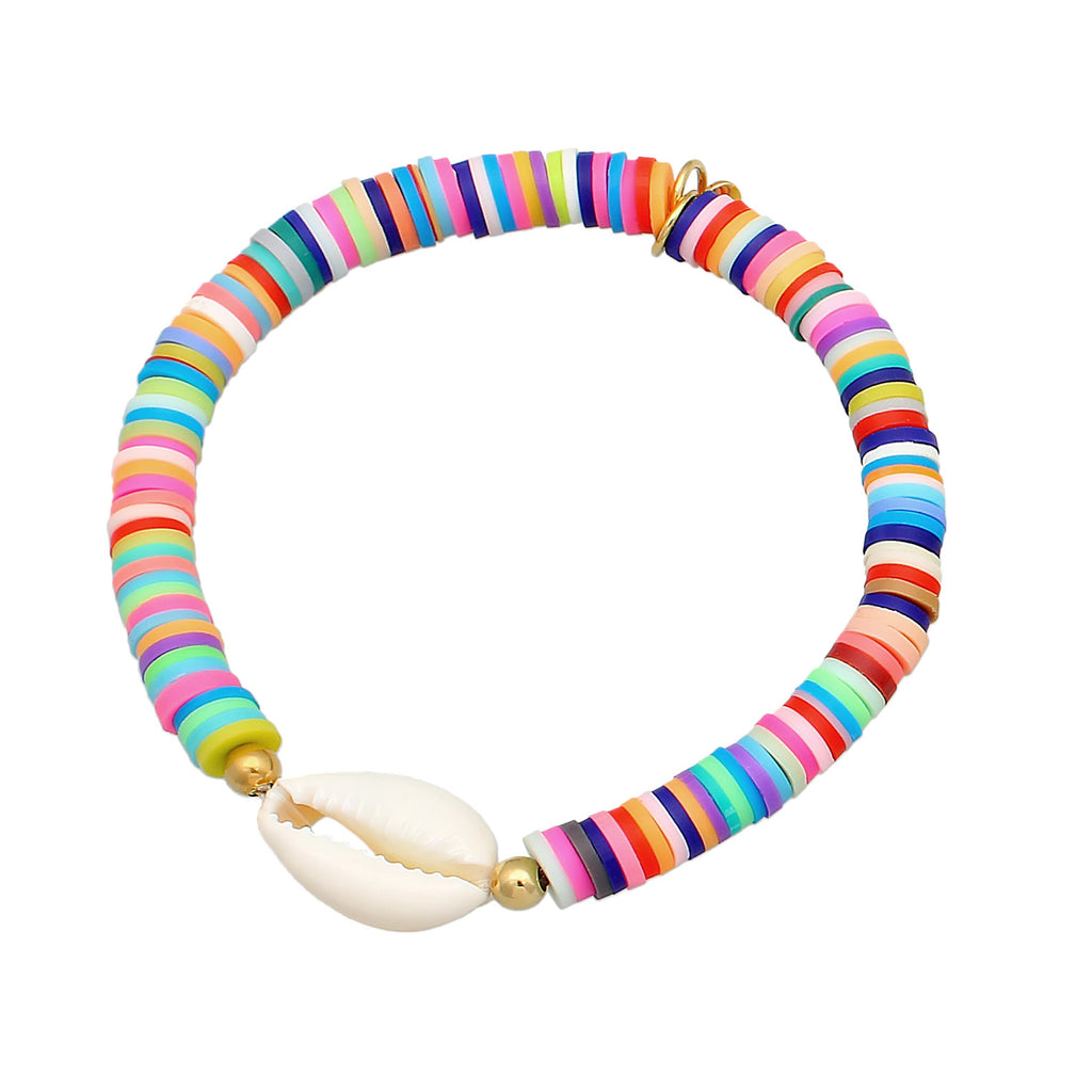 Colorful Heishi Bead Kauri Shell Bracelet 925 Silver Gold Plated