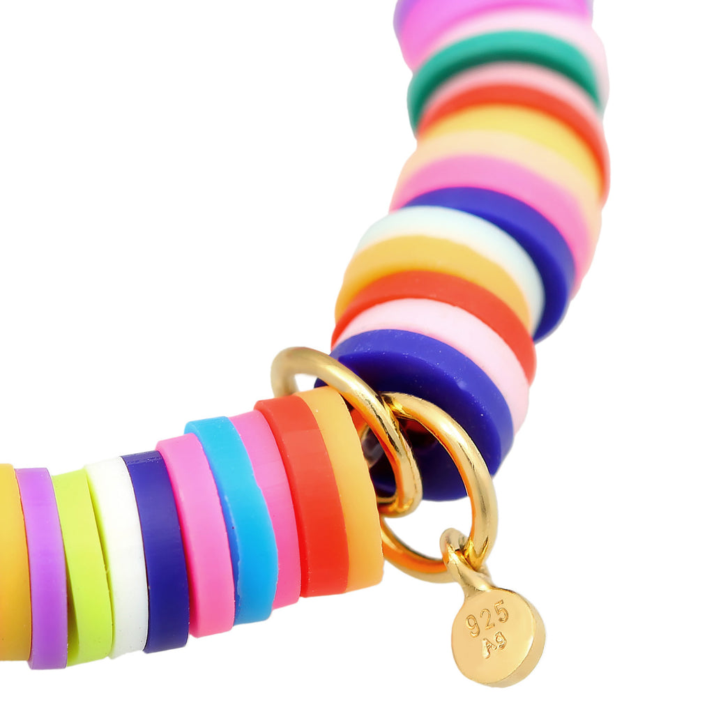 Colorful Heishi Bead Kauri Shell Bracelet 925 Silver Gold Plated