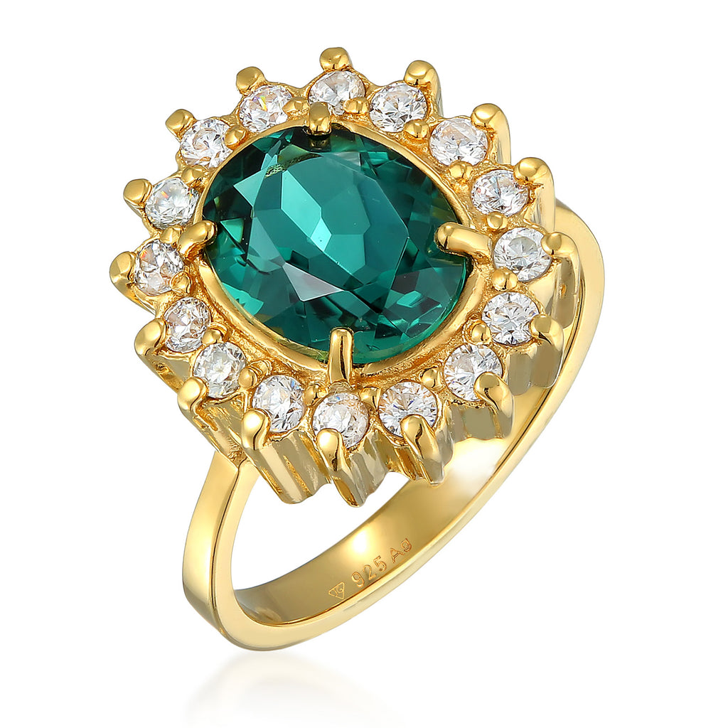 Quartz Cocktail Ring 925 Silver Gold Plated