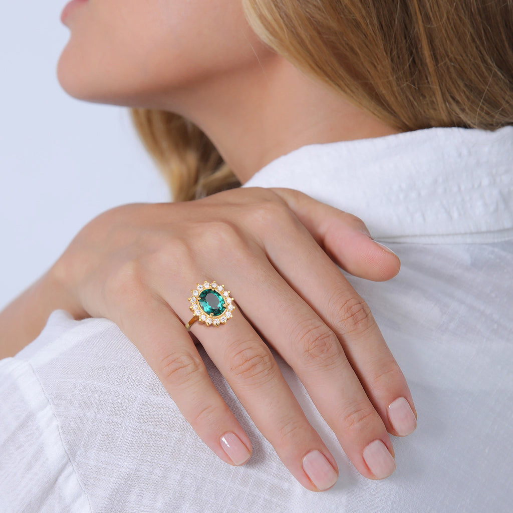 Gold Cincin Perhiasan Perak 925 Wanita Cocktail Elegant Royal Quartz And Zirconia Crystals Gold Plated