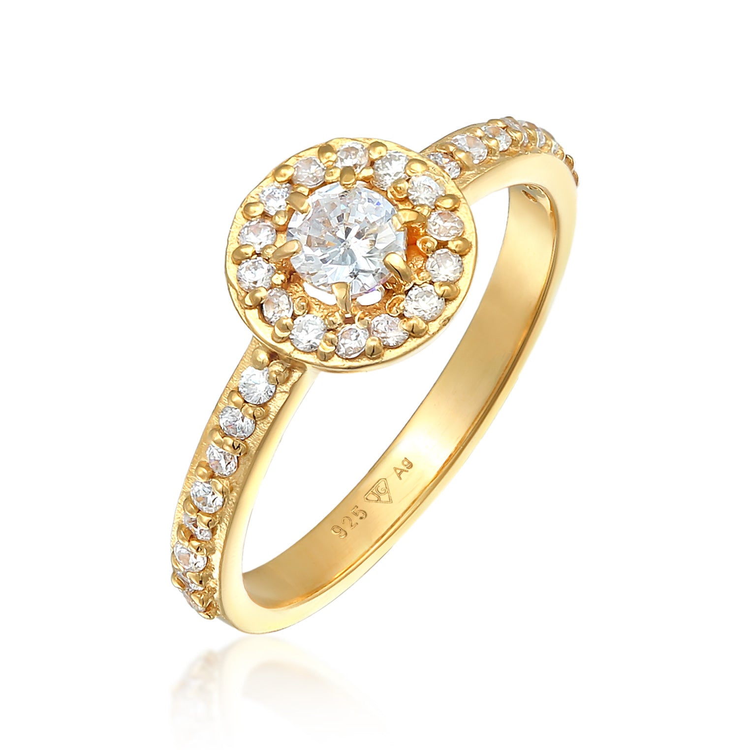 Gold Perhiasan Wanita Perak Asli - Silver Cincin Engagement Classic Zirconia Crystals Lapis Emas