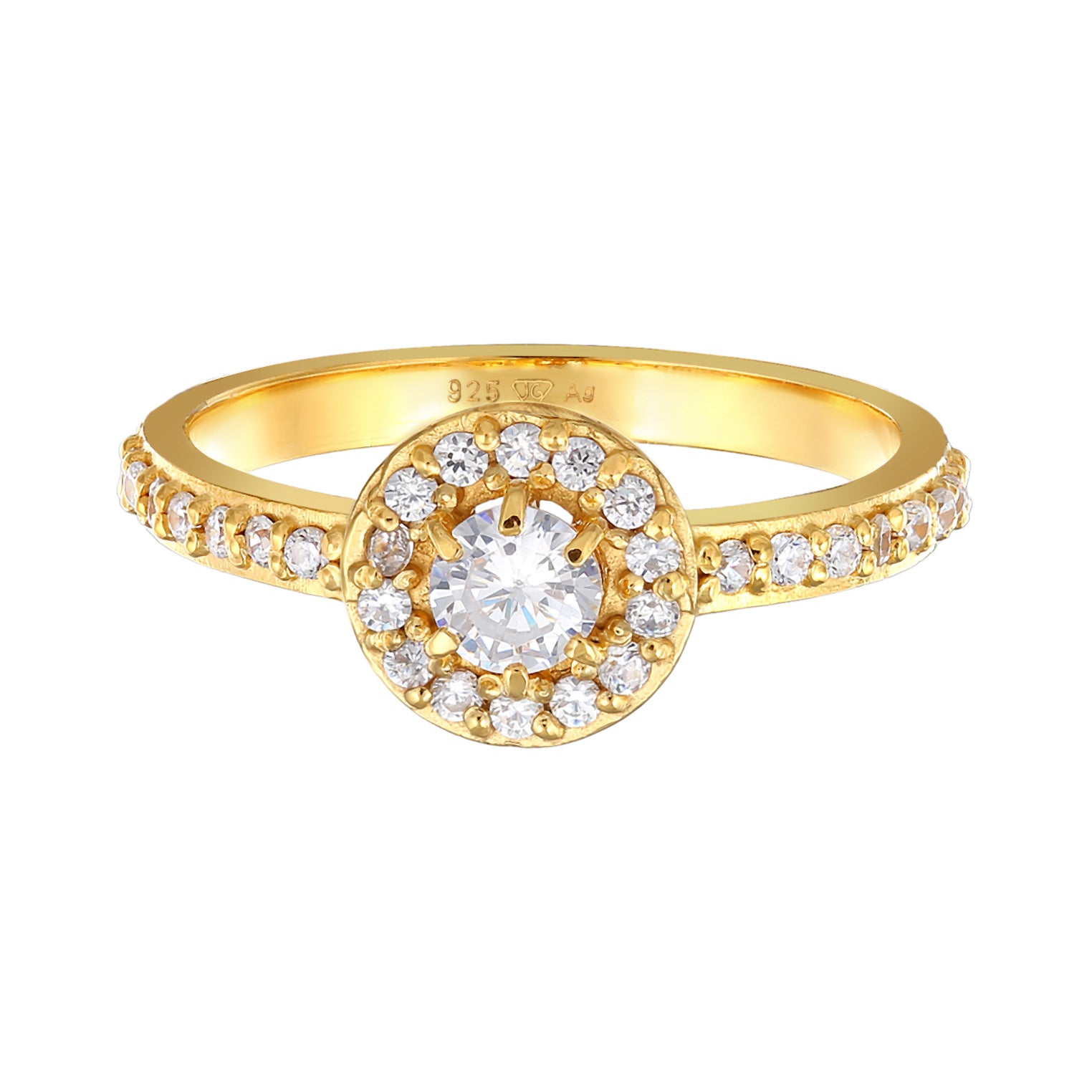 Gold Perhiasan Wanita Perak Asli - Silver Cincin Engagement Classic Zirconia Crystals Lapis Emas