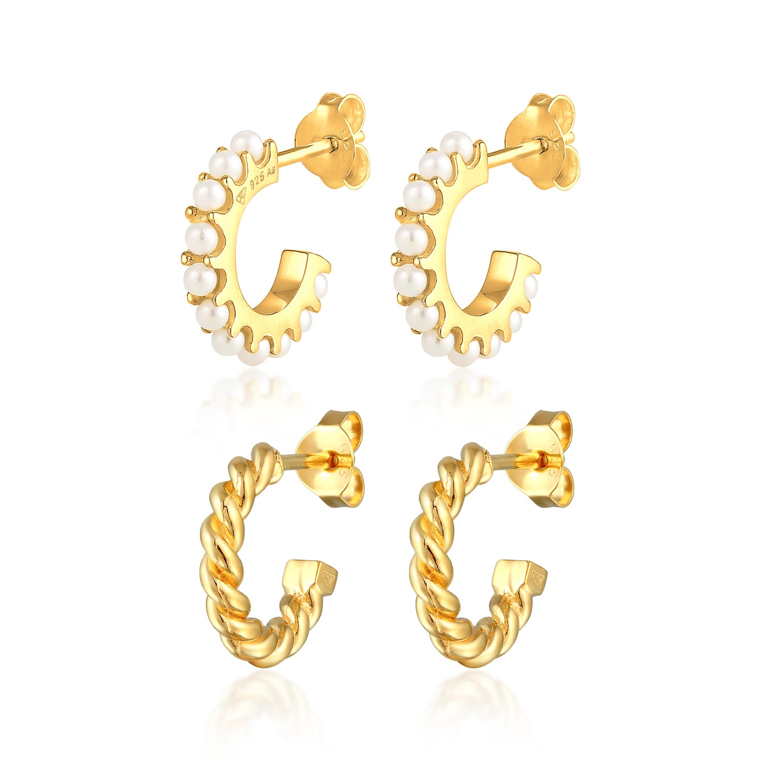 Gold Perhiasan Wanita Perak Asli Lapis Emas Anting Creoles Synthetic Pearl