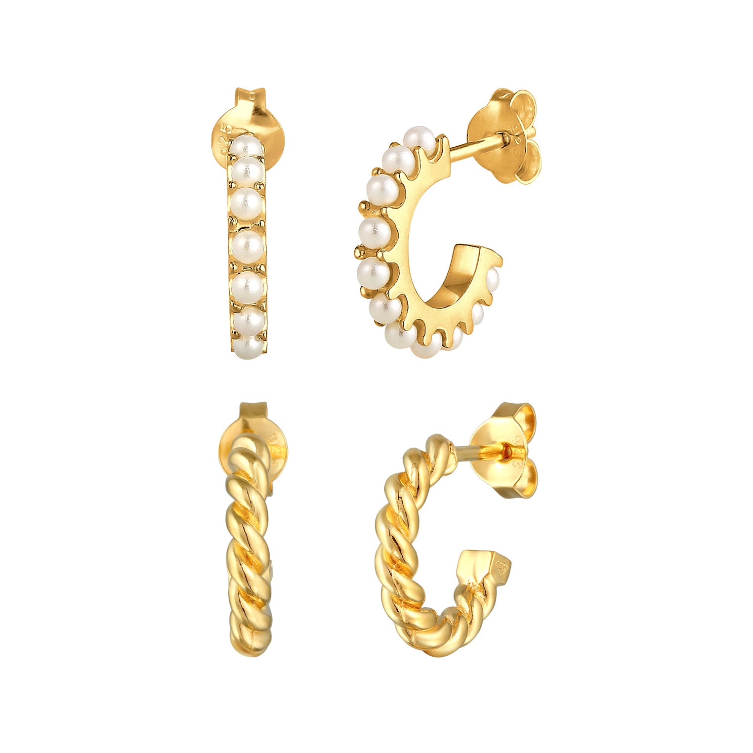 Gold Perhiasan Wanita Perak Asli Lapis Emas Anting Creoles Synthetic Pearl