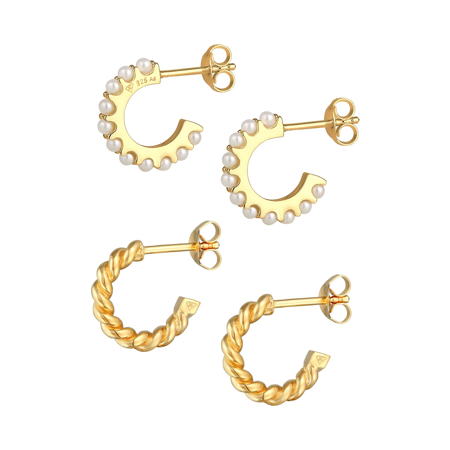 Gold Perhiasan Wanita Perak Asli Lapis Emas Anting Creoles Synthetic Pearl