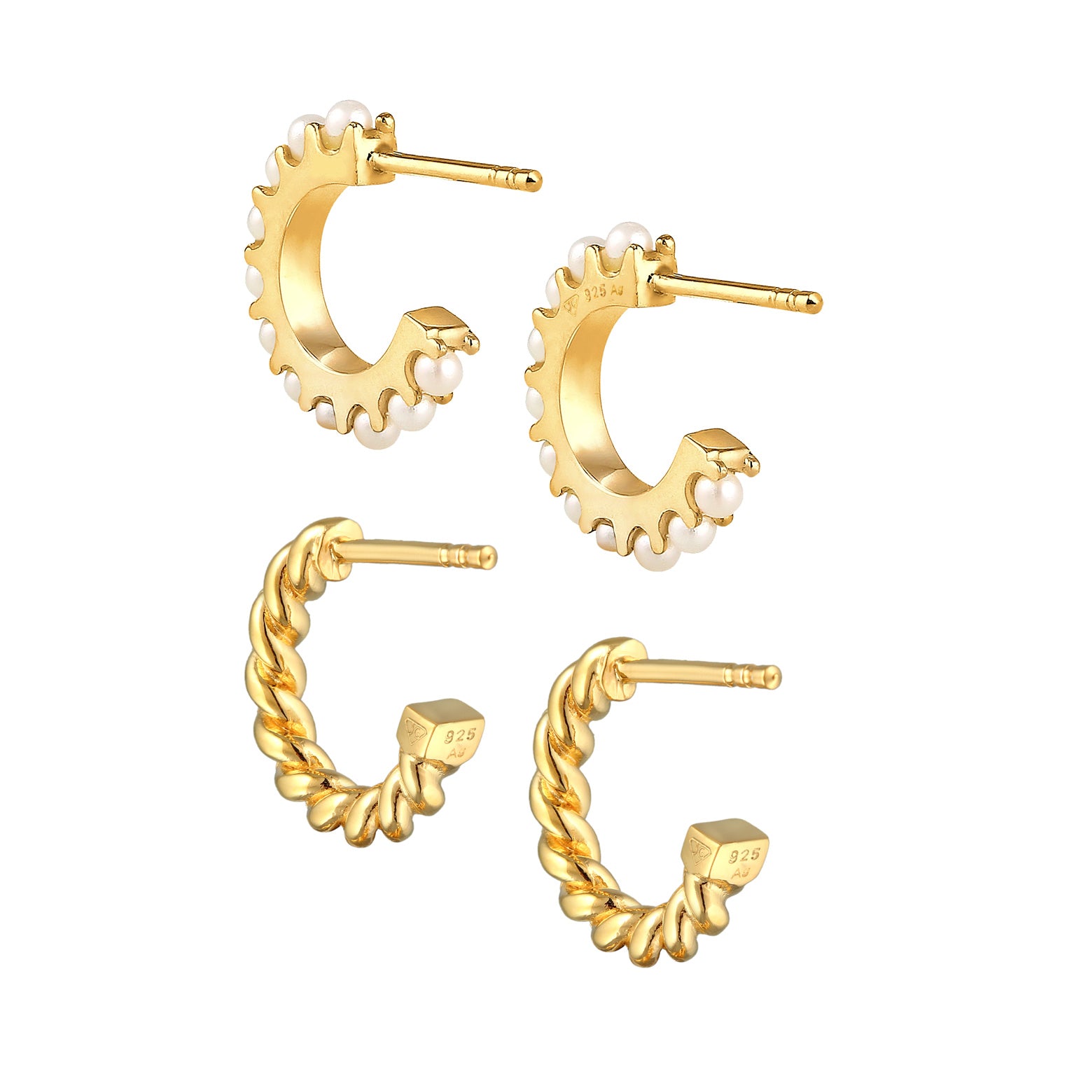 Gold Perhiasan Wanita Perak Asli Lapis Emas Anting Creoles Synthetic Pearl