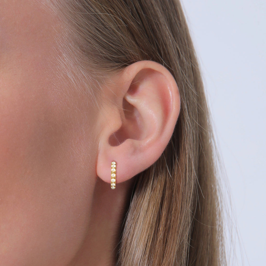 Gold Perhiasan Wanita Perak Asli Lapis Emas Anting Creoles Synthetic Pearl