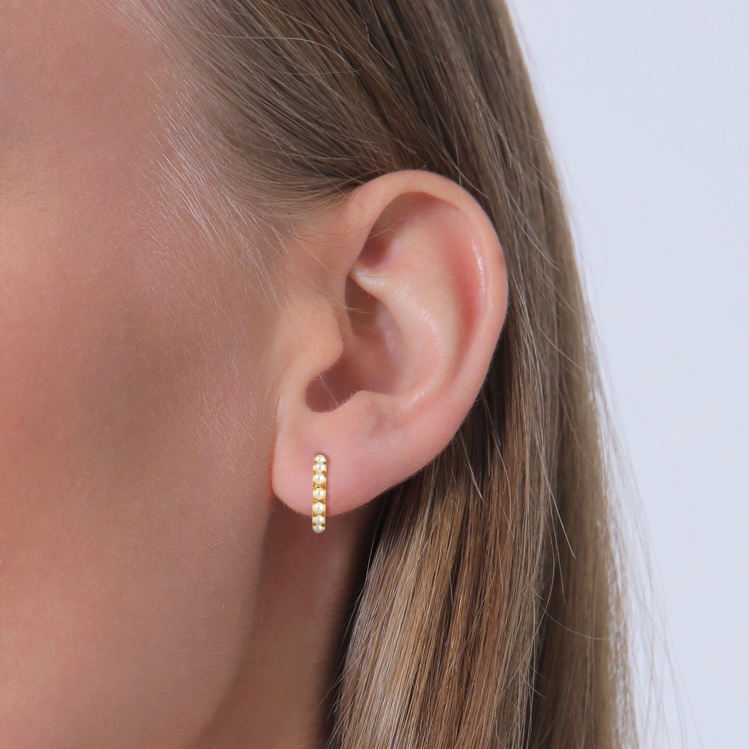 Gold Perhiasan Wanita Perak Asli Lapis Emas Anting Creoles Synthetic Pearl