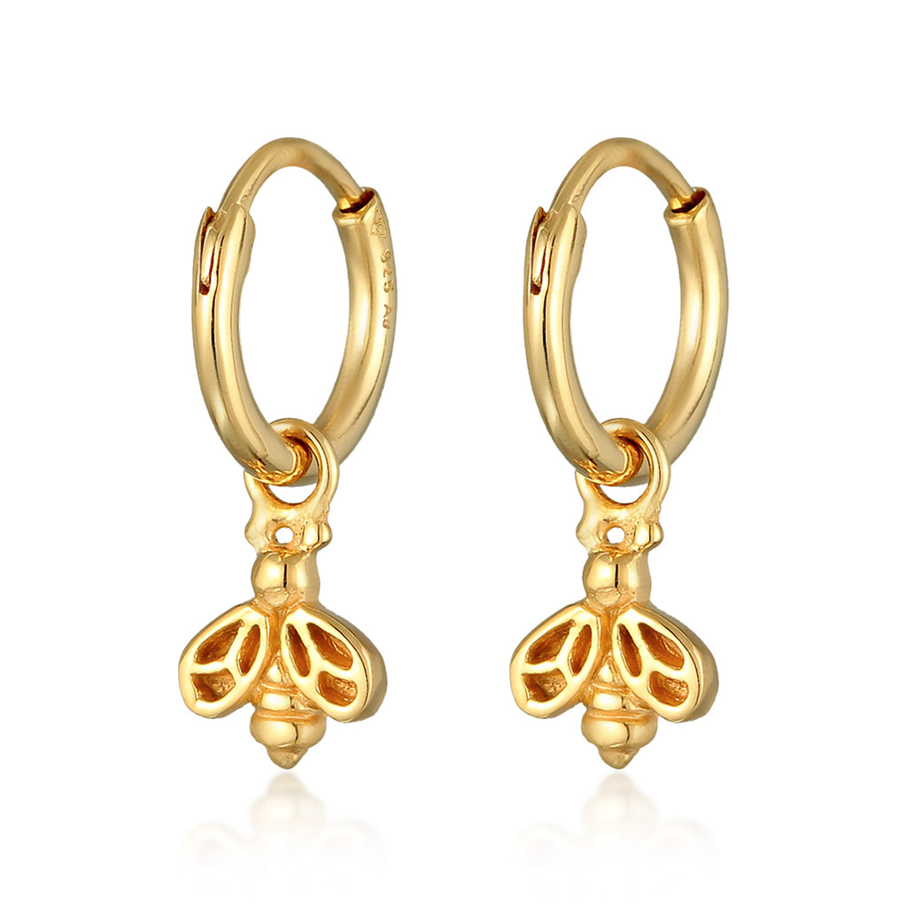 Gold Perhiasan Wanita Perak Asli - Silver Anting Creoles Pendant Bee Gold Plated