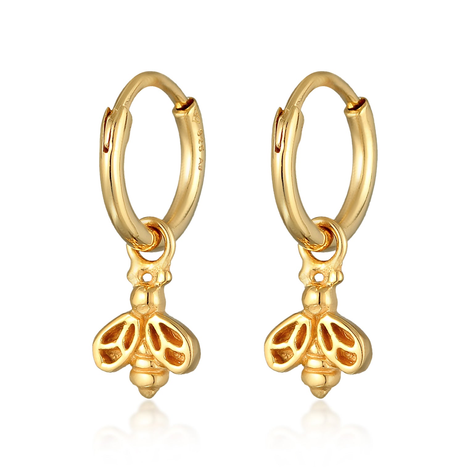 Gold Perhiasan Wanita Perak Asli - Silver Anting Creoles Pendant Bee Gold Plated