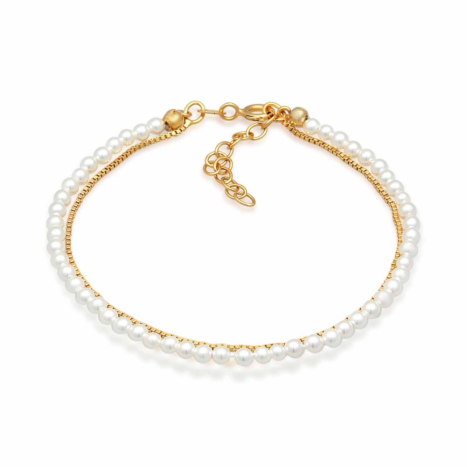 Gold Perhiasan Wanita Perak Asli - Silver Gelang Layer Elegant Shell Core Pearls Lapis Emas