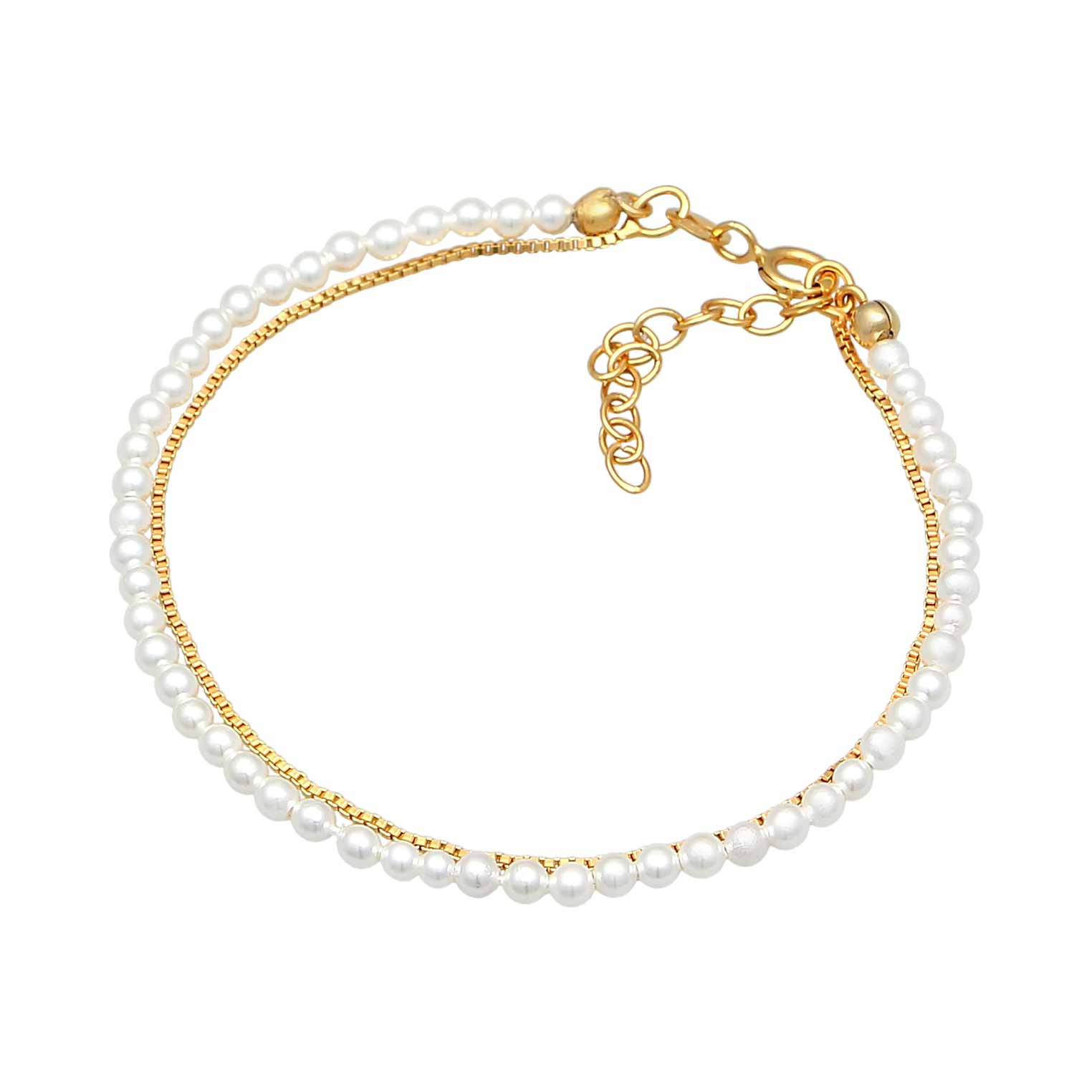 Gold Perhiasan Wanita Perak Asli - Silver Gelang Layer Elegant Shell Core Pearls Lapis Emas