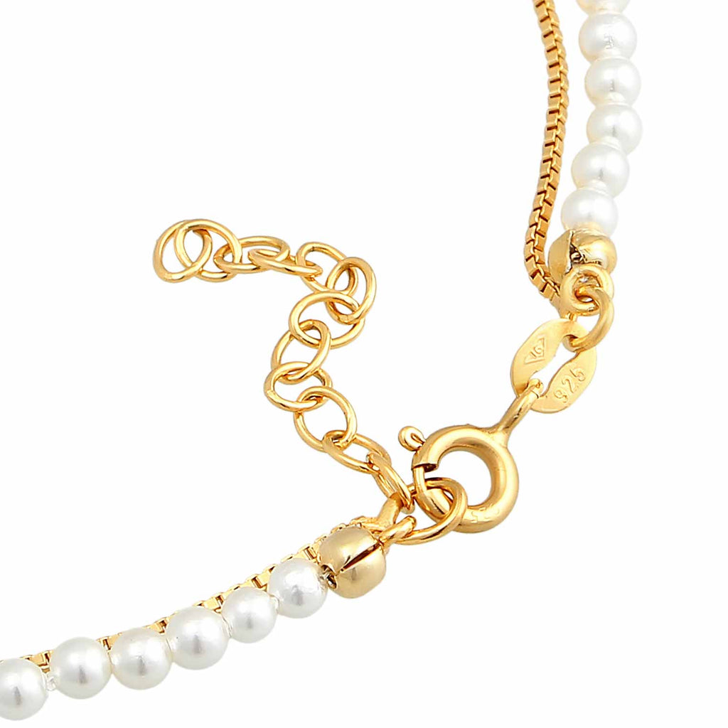 Gold Perhiasan Wanita Perak Asli - Silver Gelang Layer Elegant Shell Core Pearls Lapis Emas
