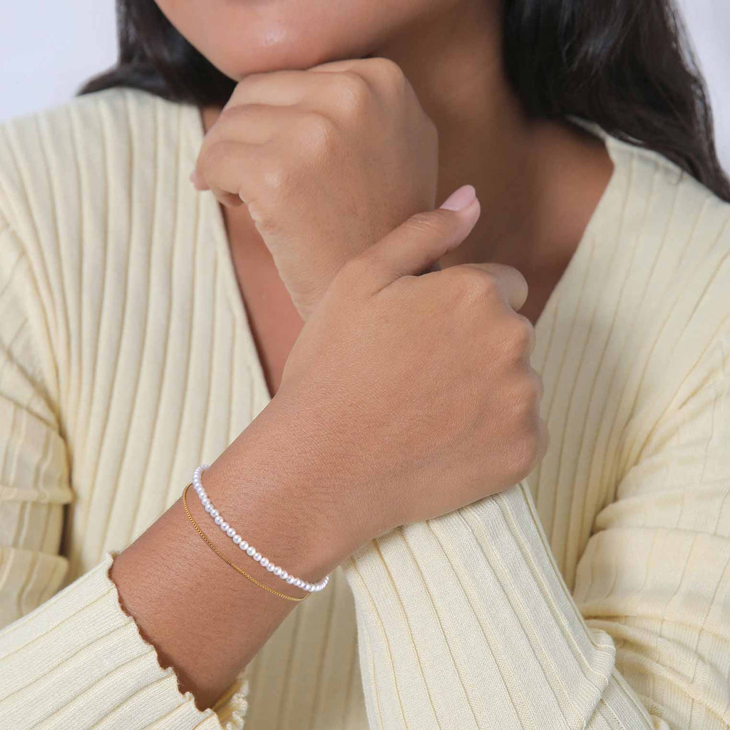 Gold Perhiasan Wanita Perak Asli - Silver Gelang Layer Elegant Shell Core Pearls Lapis Emas