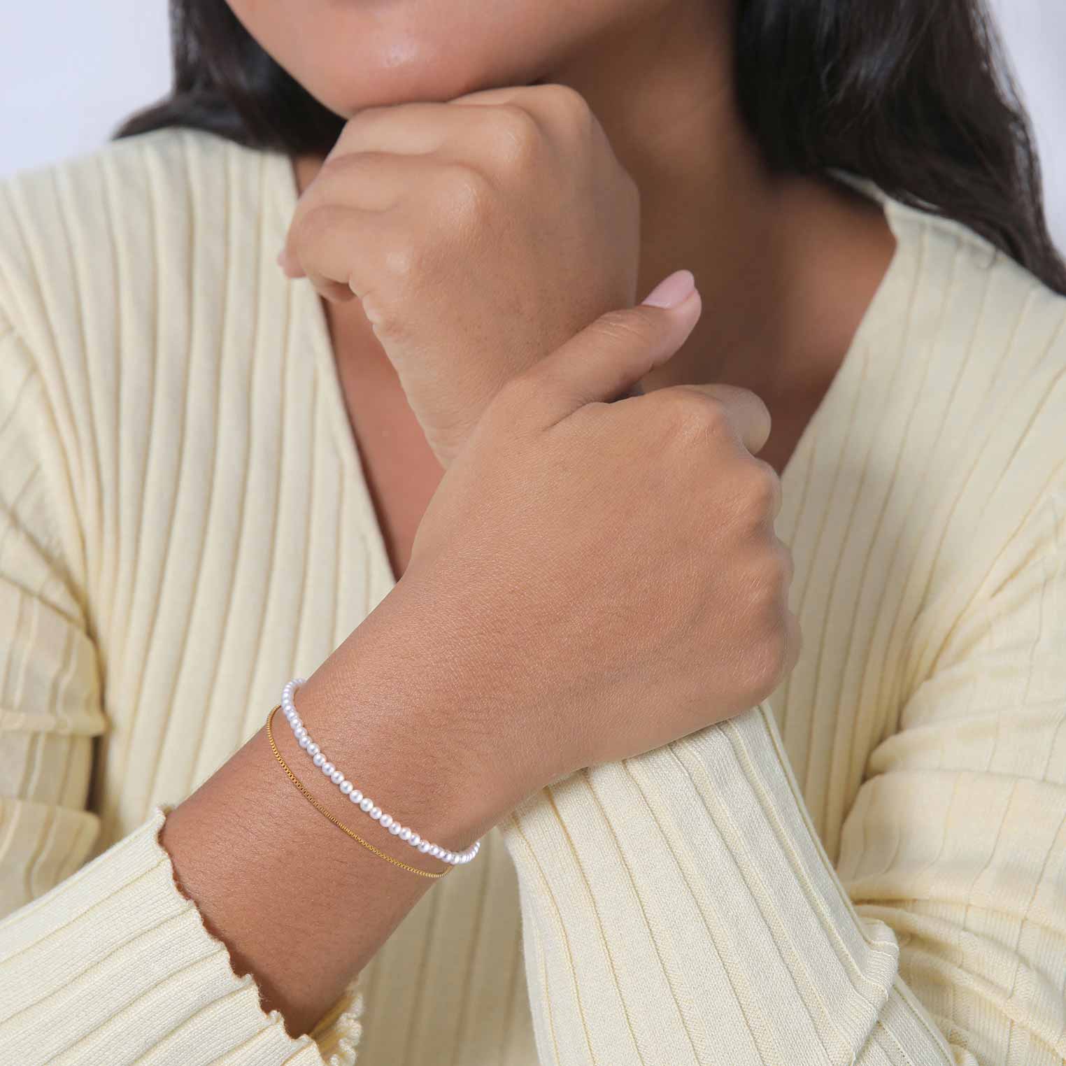 Gold Perhiasan Wanita Perak Asli - Silver Gelang Layer Elegant Shell Core Pearls Lapis Emas