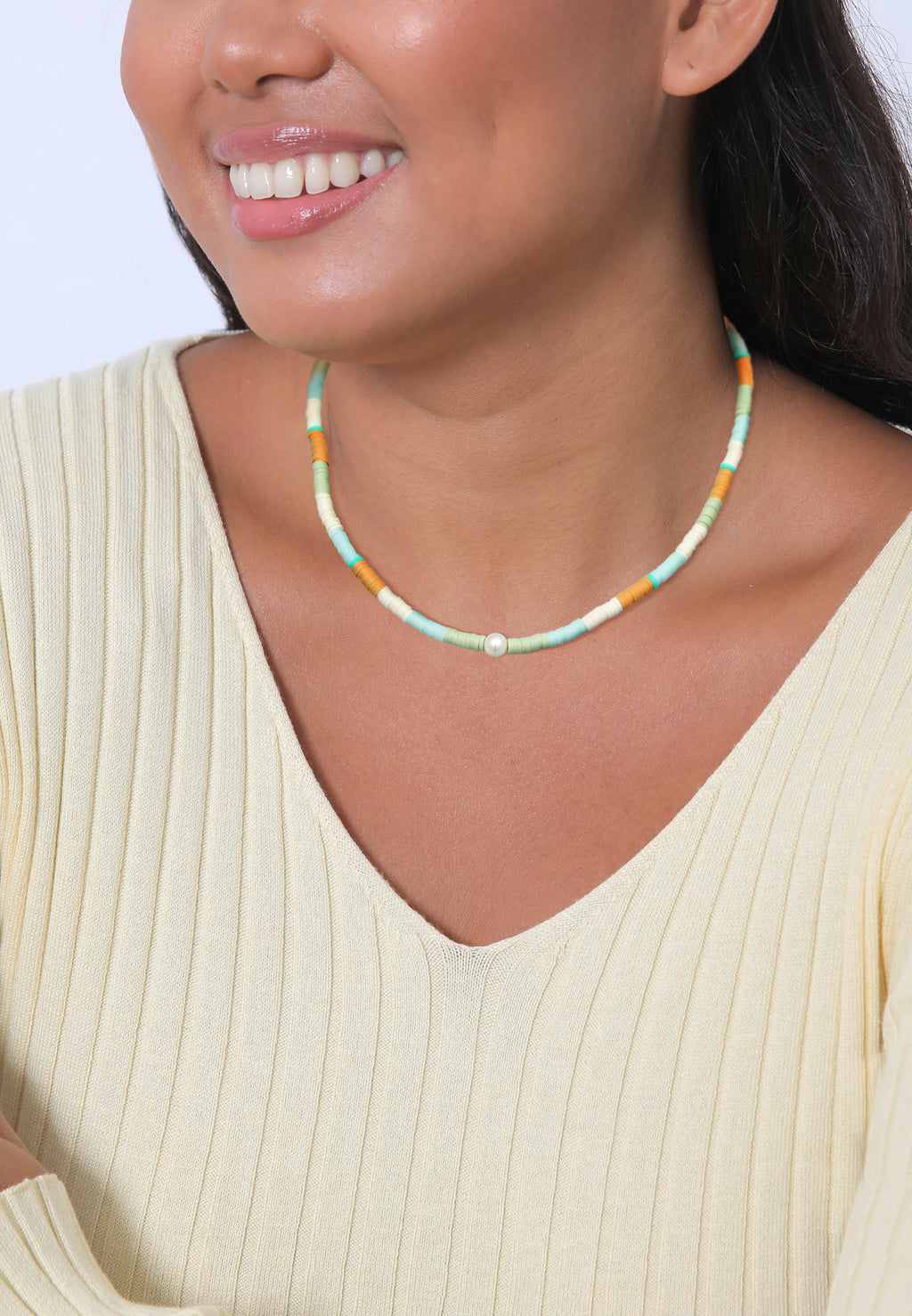 Ladies Surfer Heishi Beads with shell core pearls in 925 sterling silver