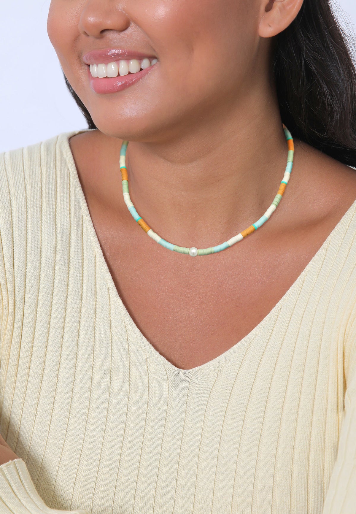 Ladies Surfer Heishi Beads with shell core pearls in 925 sterling silver