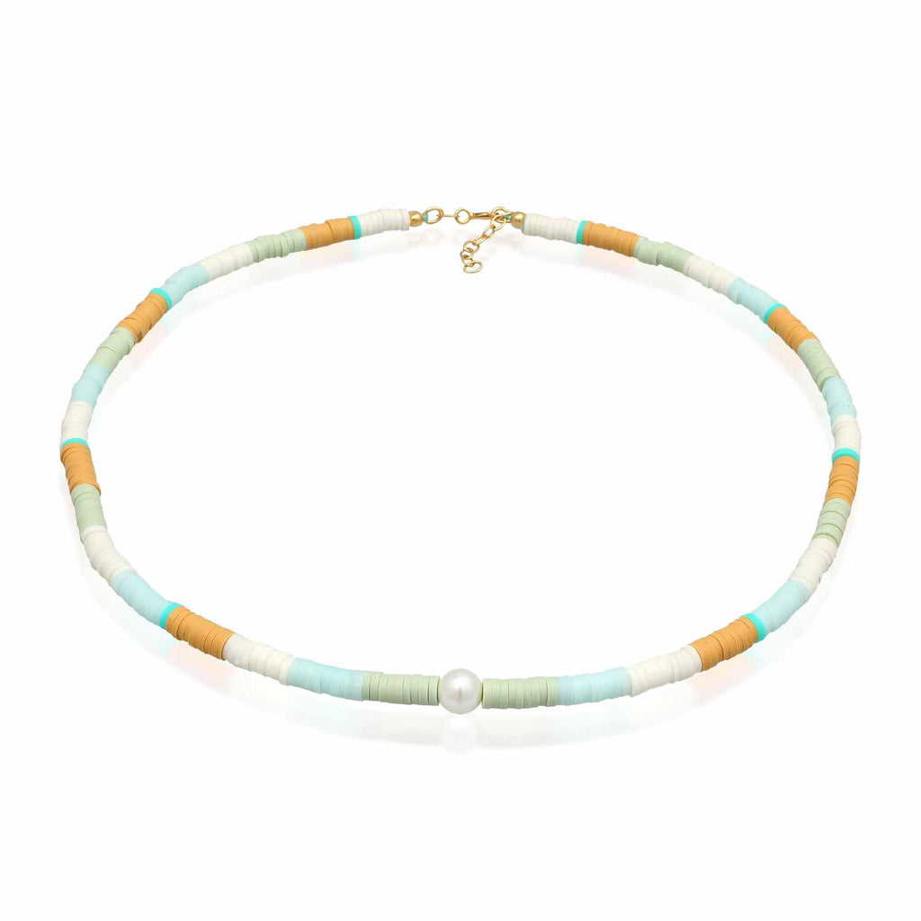 Ladies Surfer Heishi Beads with shell core pearls in 925 sterling silver