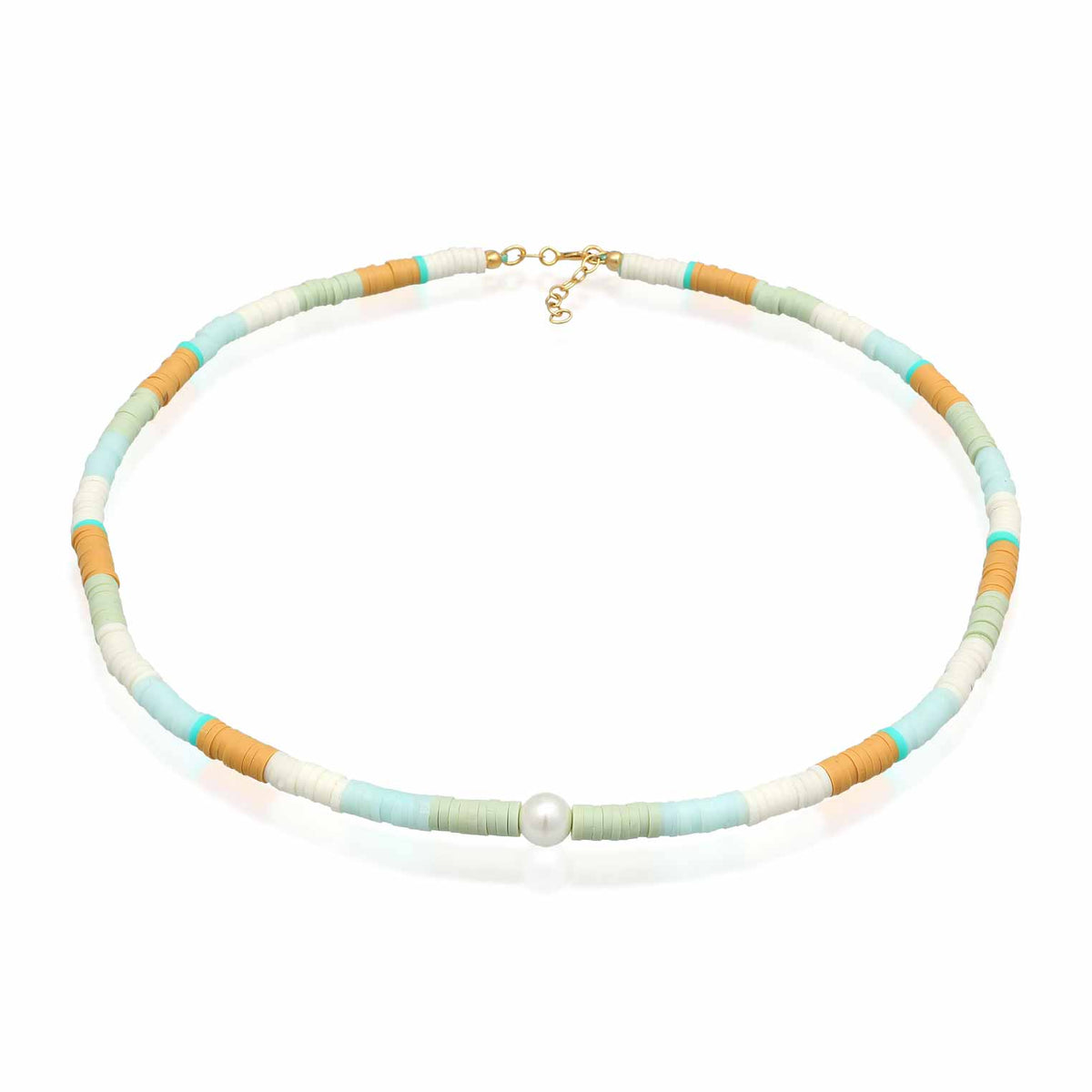 Ladies Surfer Heishi Beads with shell core pearls in 925 sterling silver