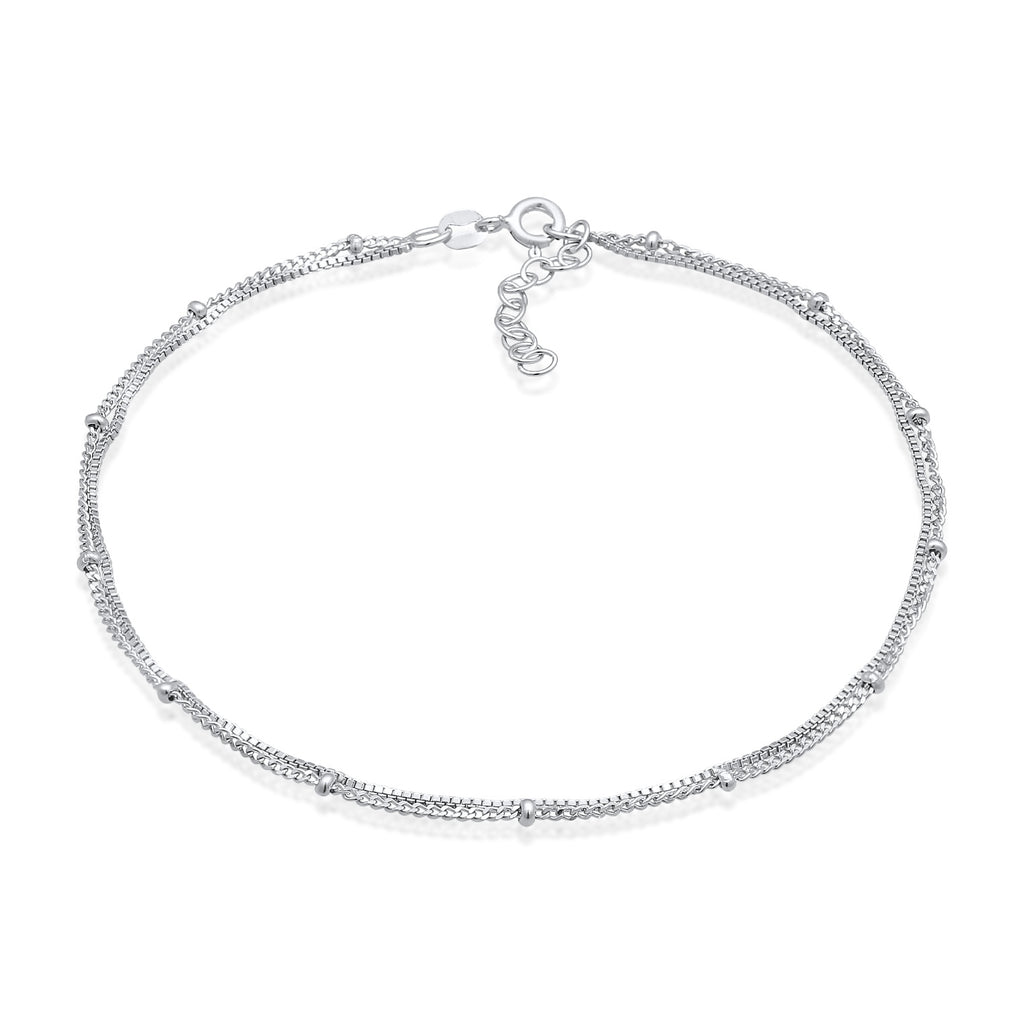 Silver - Elli | Double Chain Ball Anklet Set 925 Silver