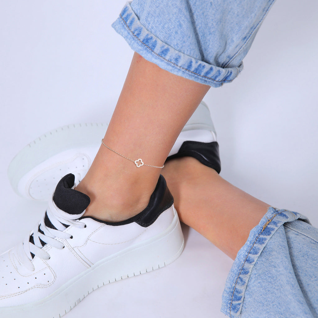 Silver Gelang Kaki Perhiasan Perak 925 Wanita Clover Leaf Lucky Symbol