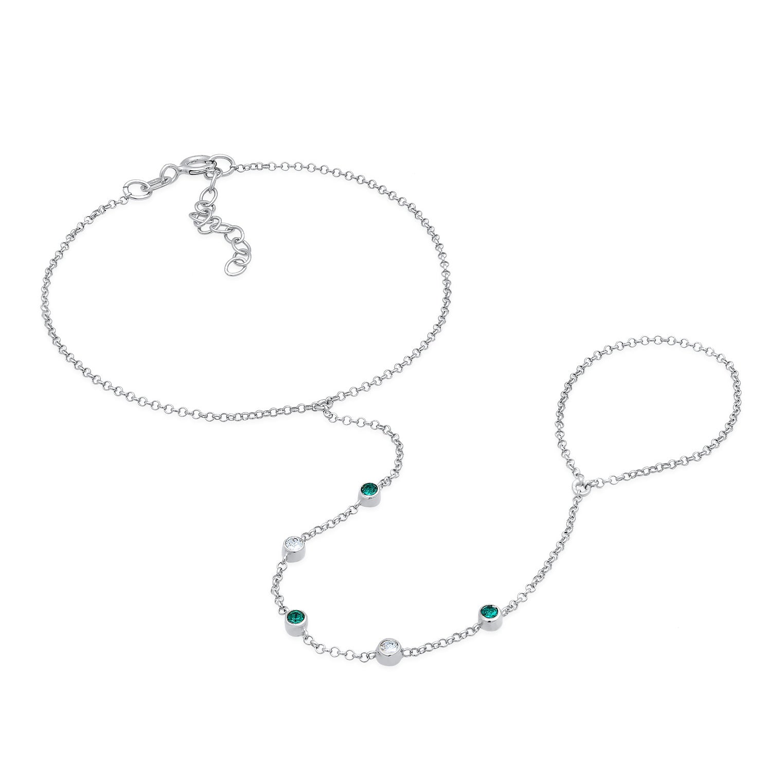 Silver Perhiasan Wanita Perak Asli - Silver Gelang Hand Chain Accessory Sparkling Crystals