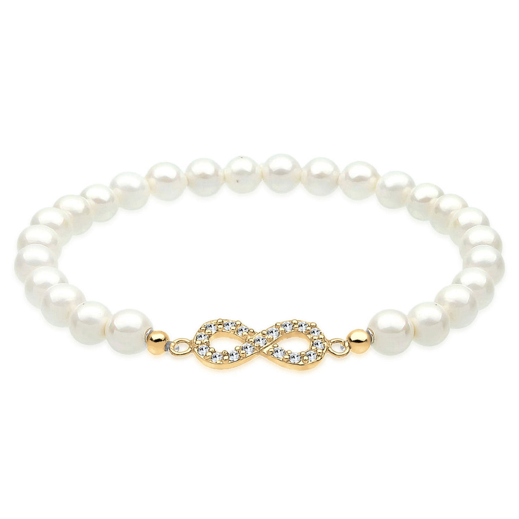 Gold Perhiasan Wanita Perak Asli - Silver Gelang Infinity Bead Crystals Lapis Emas