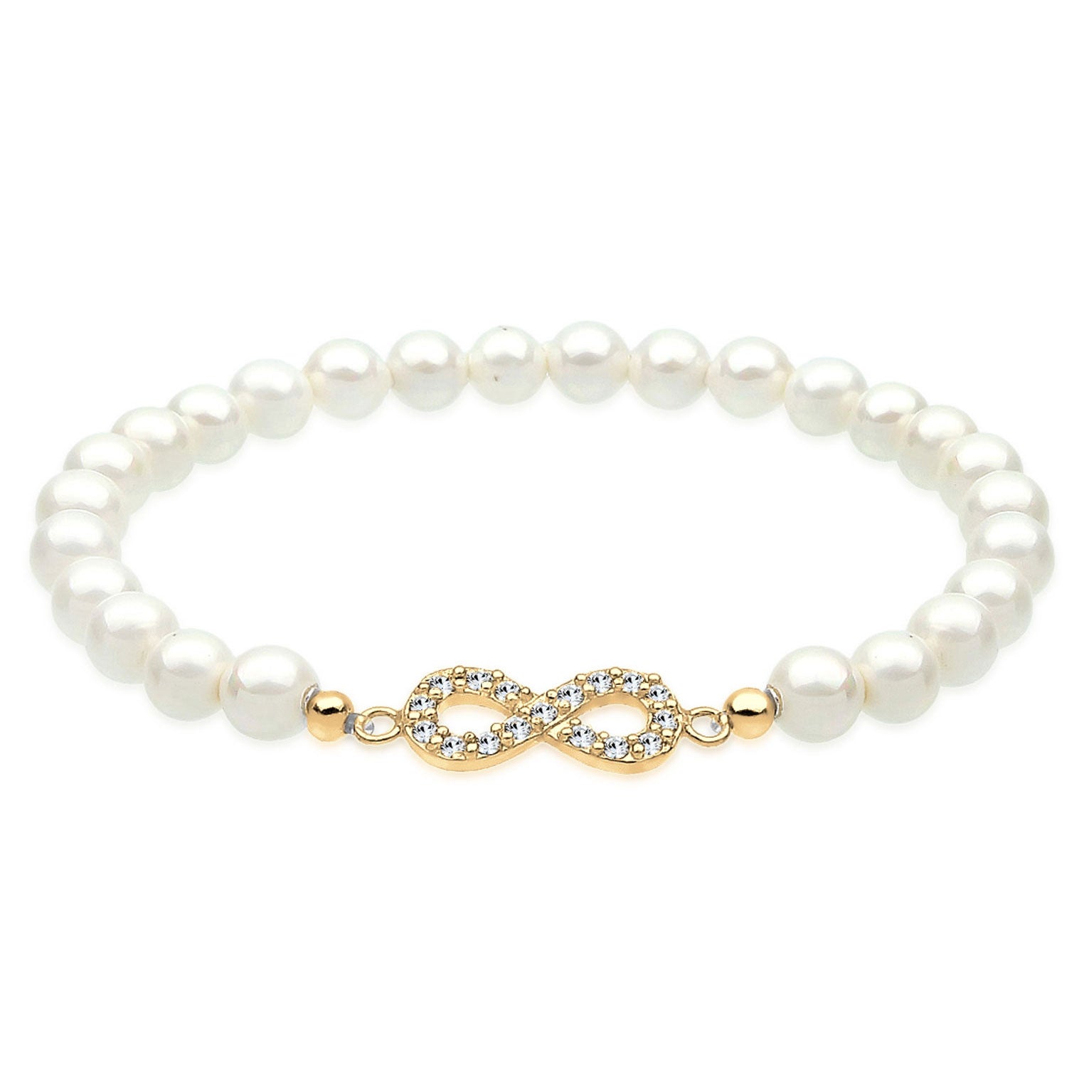 Gold Perhiasan Wanita Perak Asli - Silver Gelang Infinity Bead Crystals Lapis Emas