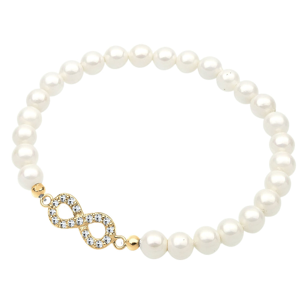 Gold Perhiasan Wanita Perak Asli - Silver Gelang Infinity Bead Crystals Lapis Emas