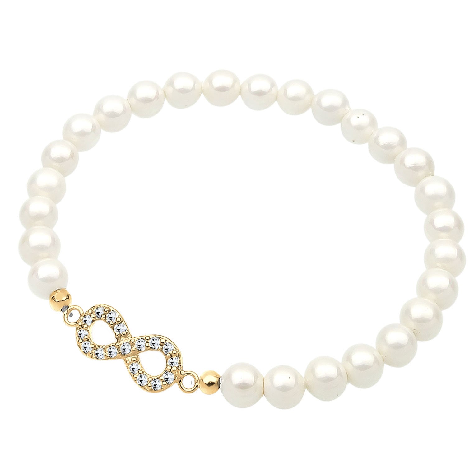 Gold Perhiasan Wanita Perak Asli - Silver Gelang Infinity Bead Crystals Lapis Emas